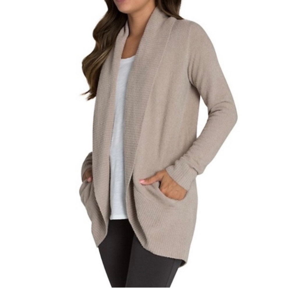Barefoot Dreams Cozy Chic Lite Taupe Circle Cardigan size L XL